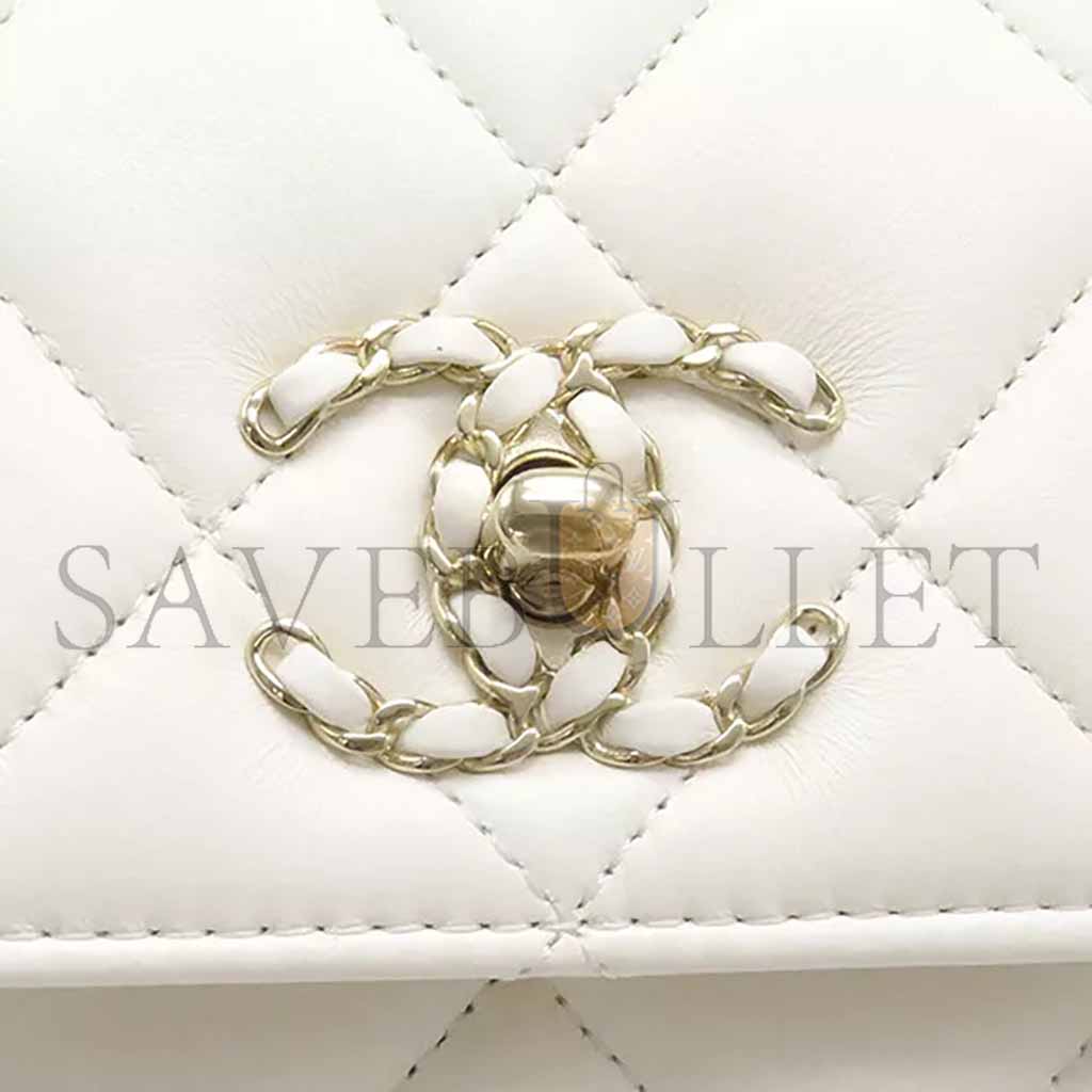 CHANEL 2WAY BAG TOP HANDLE FLAP BAG LAMBSKIN WHITE AS4654 (25*16*9cm)